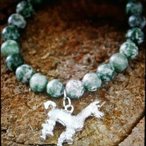 Silver Llama Alpaca Peruvian Green Agate Bracelet